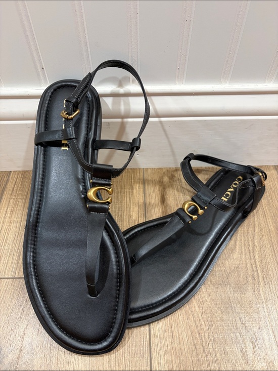 Coach Shoes - NEW Coach Jessica Black Leather T-Strap Sandals